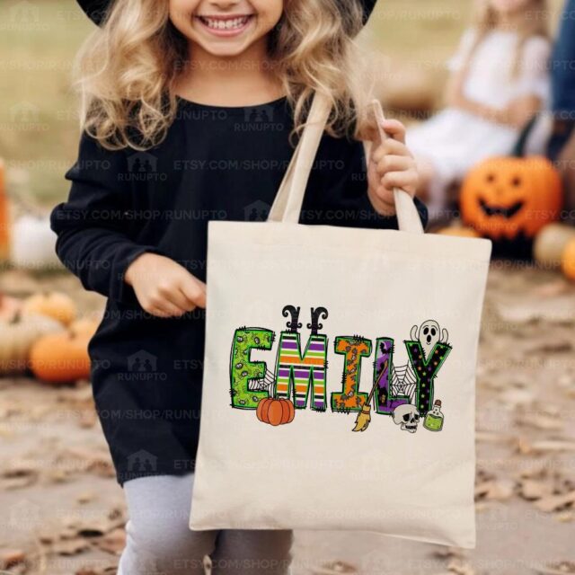 Custom Halloween Tote Bag with Kids Names – Trick or Treat Gift