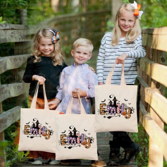 Custom Halloween Tote Bag with Kids Names – Trick or Treat Gift