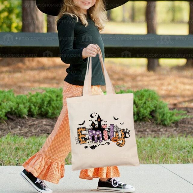 Custom Halloween Tote Bag with Kids Names – Trick or Treat Gift