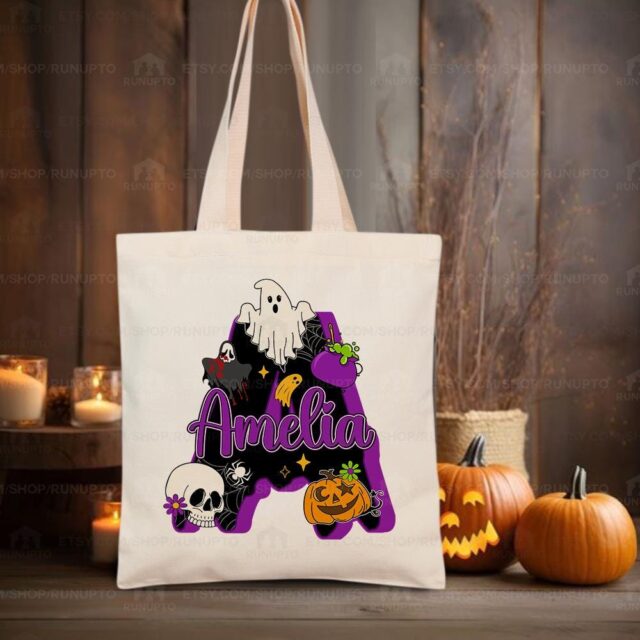 Custom Halloween Tote Bag with Kids Names – Trick or Treat Halloween Gift
