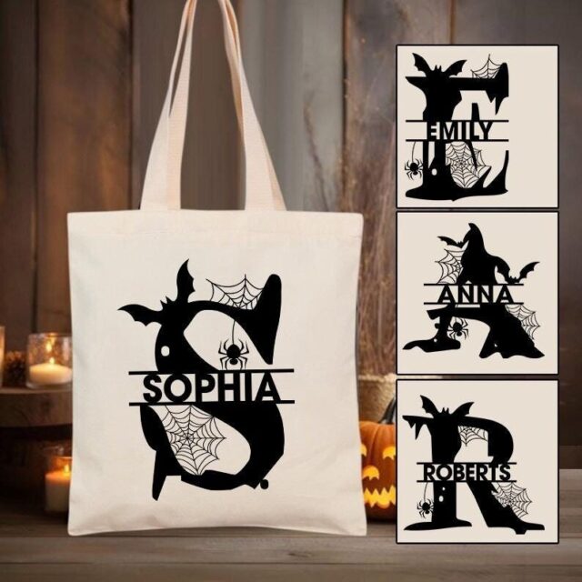 Custom Halloween Tote Bag with Kids Names – Trick or Treat Halloween Gift
