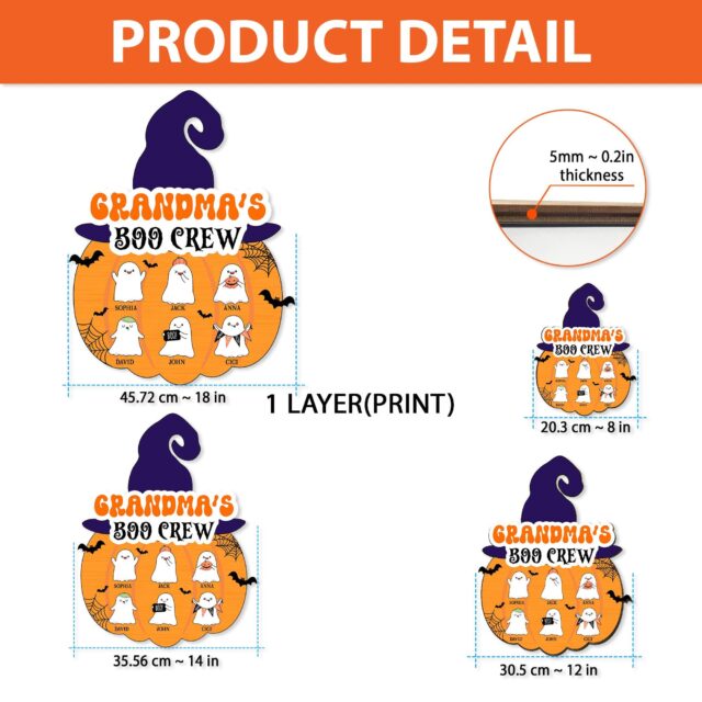 Custom Grandma’s Boo Crew Wooden Sign – Halloween Gift for Grandma