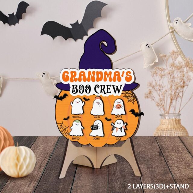 Custom Grandma’s Boo Crew Wooden Sign – Halloween Gift for Grandma