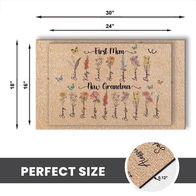 First Mom Now Grandma Gift – Custom Birth Month Flowers Grandma Doormat
