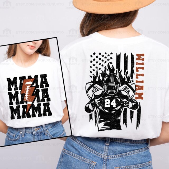 Custom Football Mama Shirt – Name & Number Football Tee