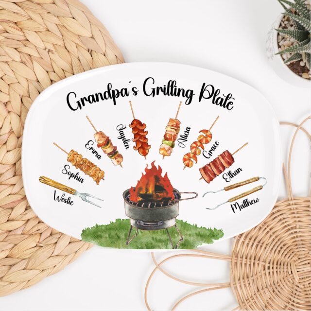 Custom Grandpa Grilling Platter with Kids Names – BBQ Gift for Papa