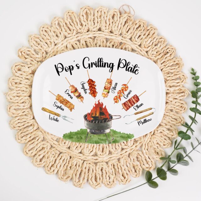 Custom Grandpa Grilling Platter with Kids Names – BBQ Gift for Papa