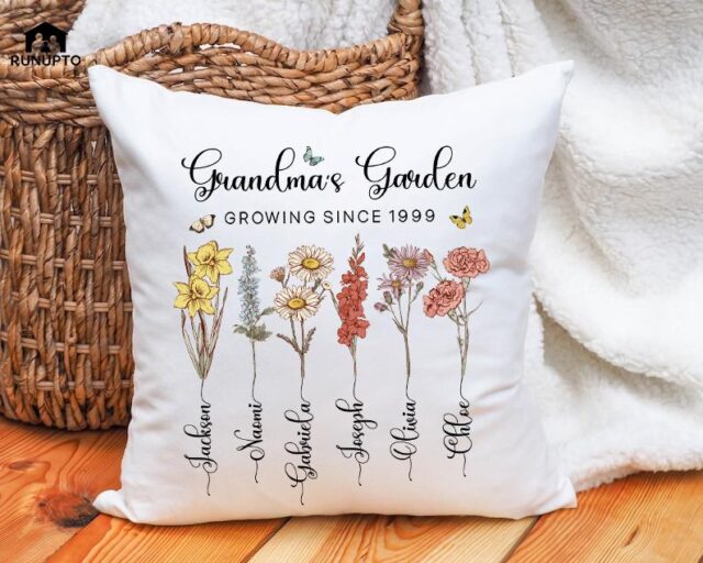Custom Grandma’s Garden Pillow – Birth Month Flowers & Grandkids Gift