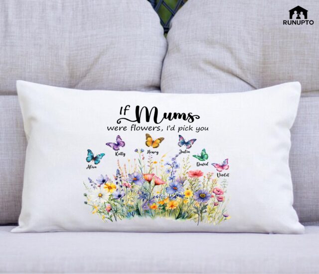 Personalized Wildflower Pillow – Custom Grandkids’ Names & Christmas Gift