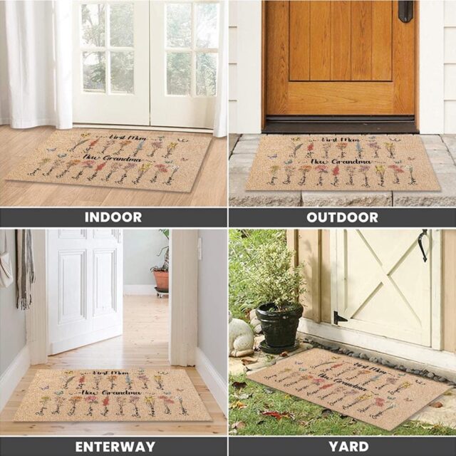 First Mom Now Grandma Gift – Custom Birth Month Flowers Grandma Doormat