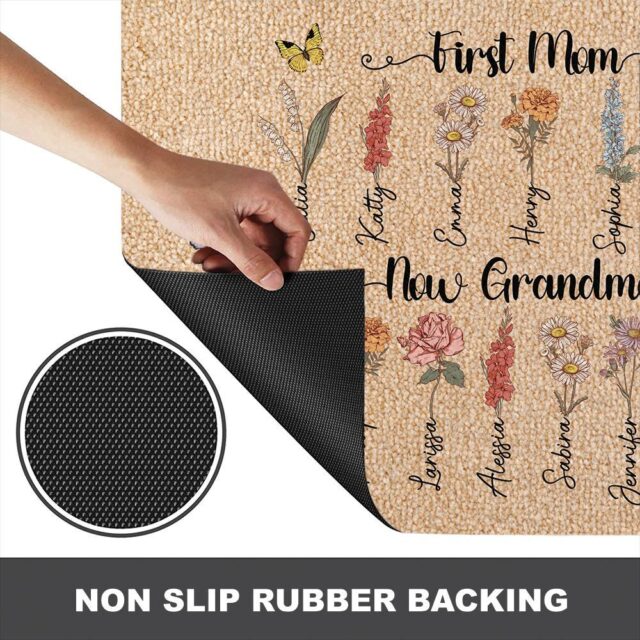 First Mom Now Grandma Gift – Custom Birth Month Flowers Grandma Doormat