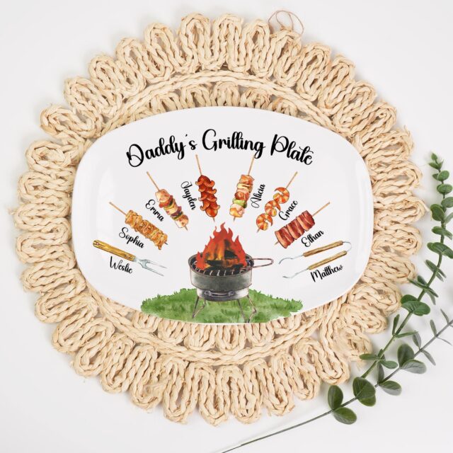 Custom Grandpa Grilling Platter with Kids Names – BBQ Gift for Papa