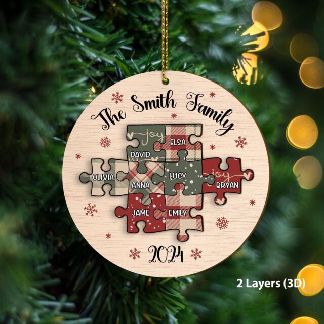 Personalized Family Christmas Ornament – Custom 2024 Puzzle Keepsake