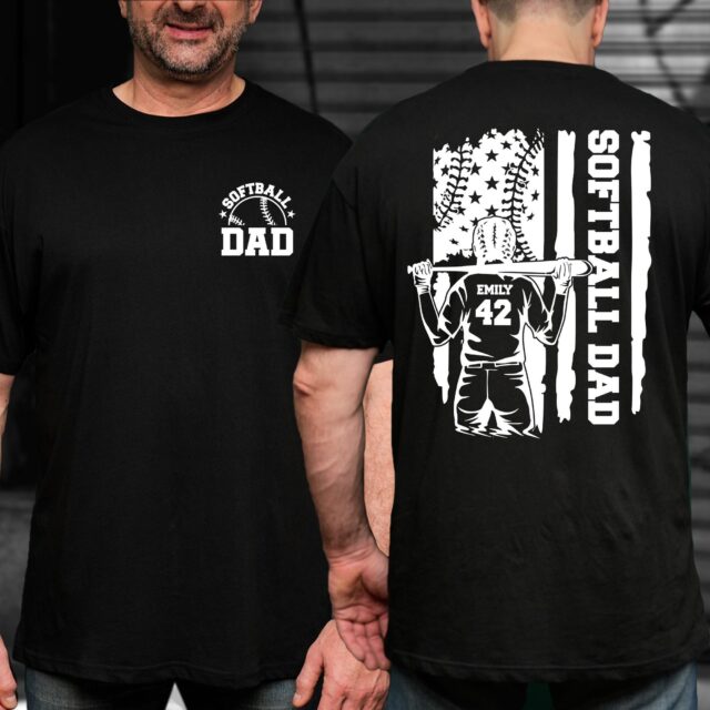 Custom Softball Dad Shirt – Personalized Name & Number Sports Tee for Father’s Day or Birthday