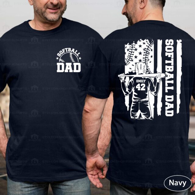 Custom Softball Dad Shirt – Personalized Name & Number Sports Tee for Father’s Day or Birthday