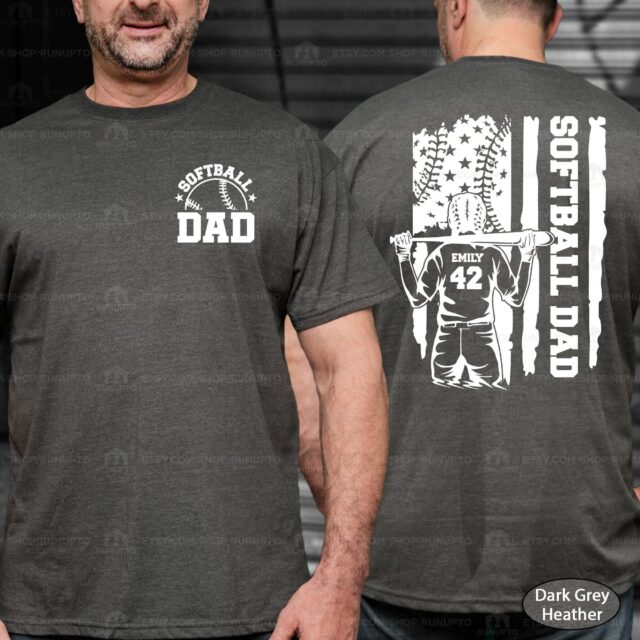 Custom Softball Dad Shirt – Personalized Name & Number Sports Tee for Father’s Day or Birthday