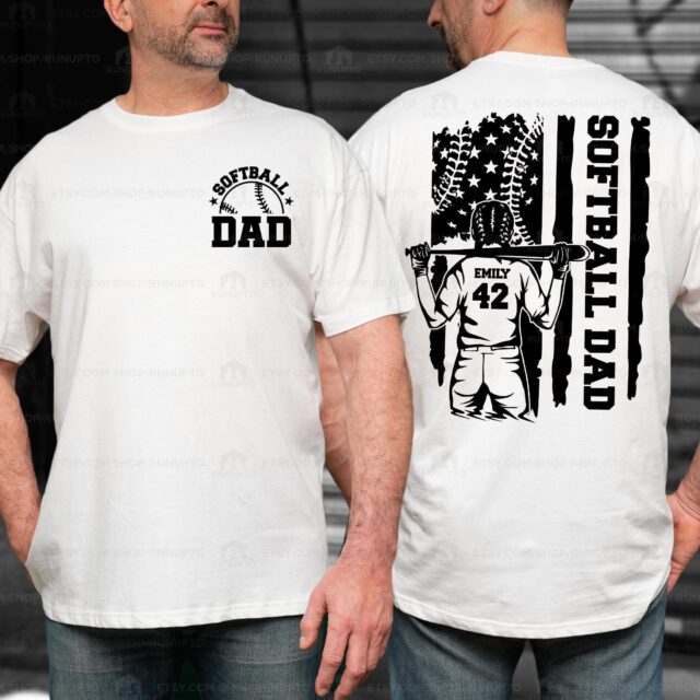 Custom Softball Dad Shirt – Personalized Name & Number Sports Tee for Father’s Day or Birthday