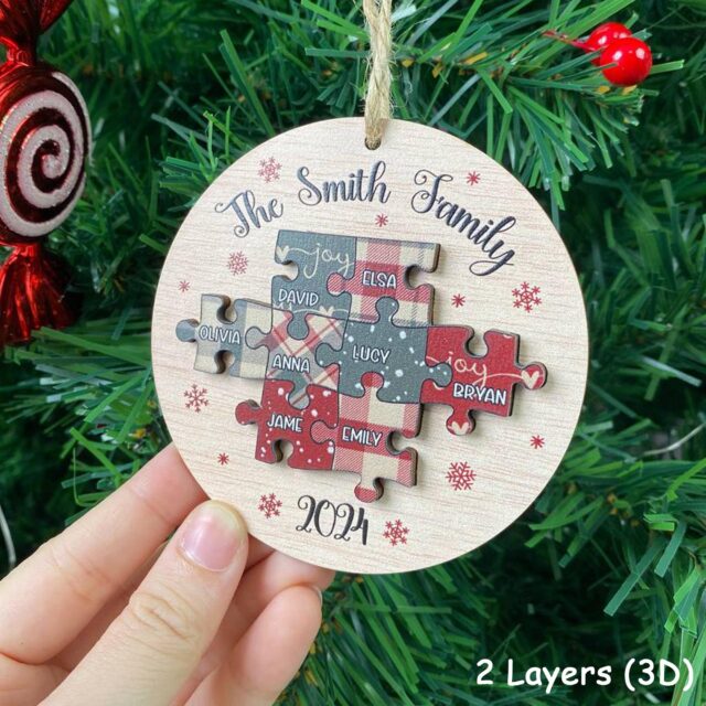 Personalized Family Christmas Ornament – Custom 2024 Puzzle Keepsake