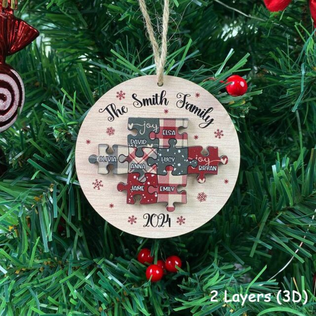 Personalized Family Christmas Ornament – Custom 2024 Puzzle Keepsake