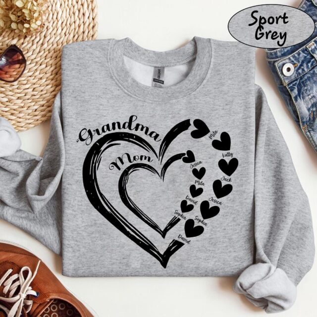 Personalized Grandma Heart Shirt – First Mom Now Grandma with Kids & Grandkids Names