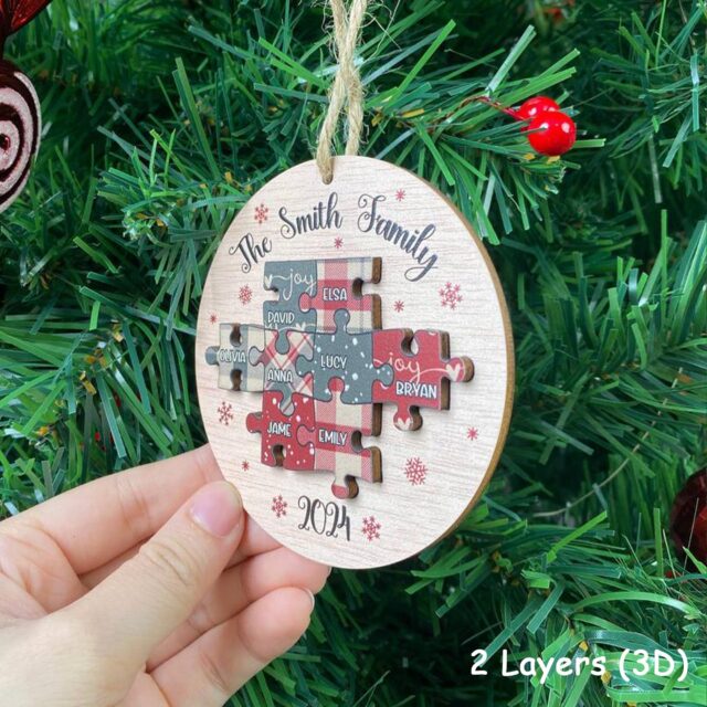 Personalized Family Christmas Ornament – Custom 2024 Puzzle Keepsake