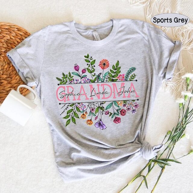 Wildflowers Grandma Shirt with Grandkids Names – Custom Autumn Sweatshirt