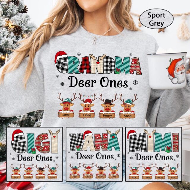 Personalized Reindeer Grandma Shirt – Custom Kid Names