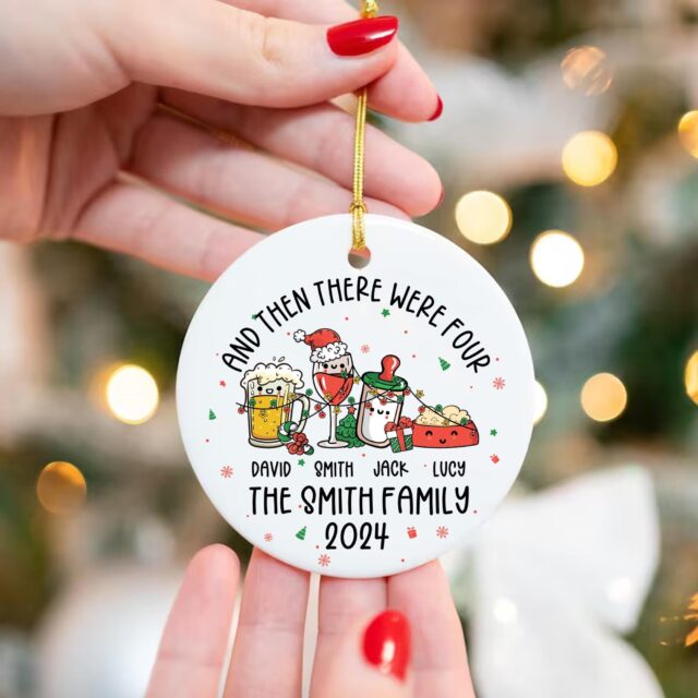 Personalized Family of Four Ornament – Baby’s First Christmas with Pet