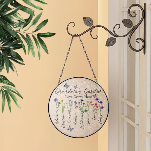 Personalized Birth Month Flowers Grandma’s Garden Suncatcher – Acrylic Glass with Grandkids’ Names