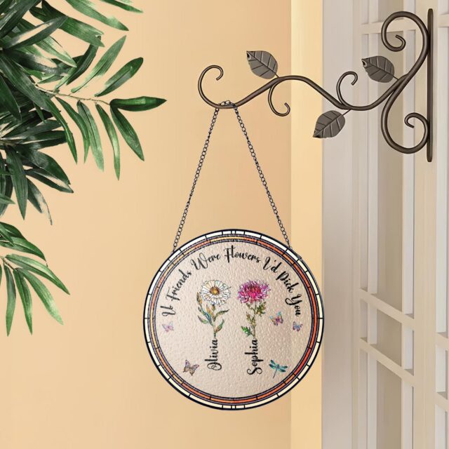 Personalized Birth Flower Stained Glass Suncatcher – “If Friends Were Flowers I’d Pick You” Friendship Gif