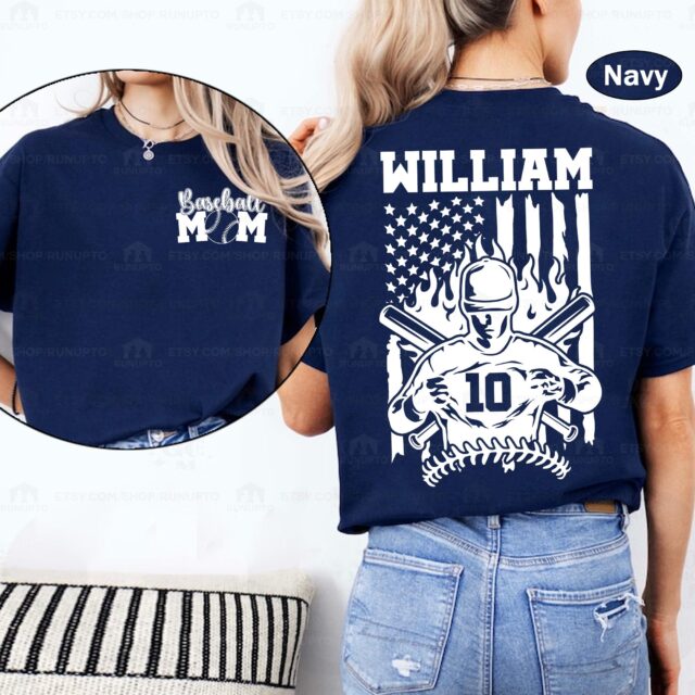 Personalized Baseball Mom Shirt – Custom Name & Number Baseball Mama Tee