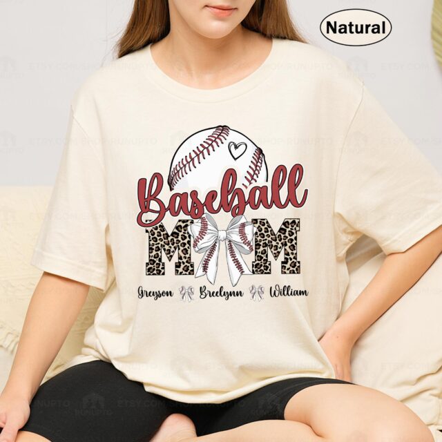 Baseball Mom Shirt – Custom Name & Number Baseball Bow Tee for Baseball Season