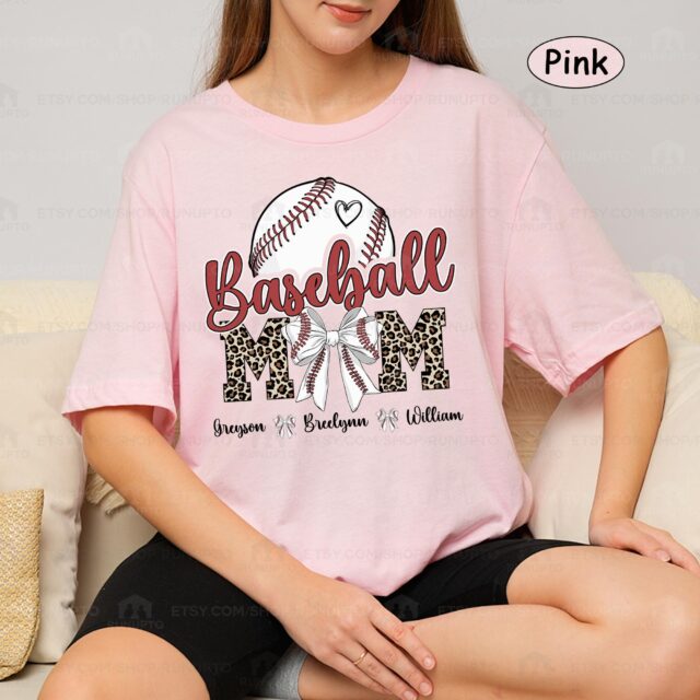 Baseball Mom Shirt – Custom Name & Number Baseball Bow Tee for Baseball Season