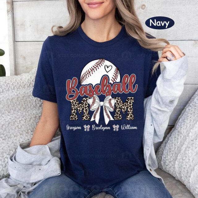 Baseball Mom Shirt – Custom Name & Number Baseball Bow Tee for Baseball Season