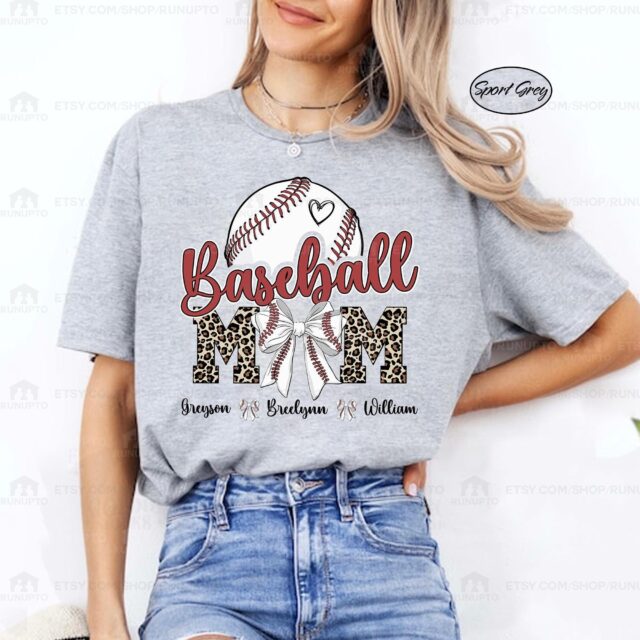 Baseball Mom Shirt – Custom Name & Number Baseball Bow Tee for Baseball Season