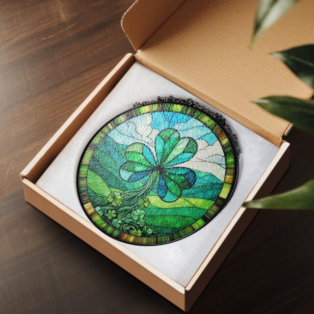 Shamrock Stained Glass Suncatcher – St. Patrick’s Day Decoration & Irish Gift