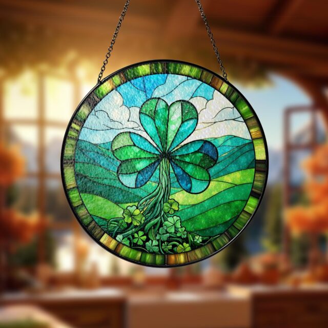 Shamrock Stained Glass Suncatcher – St. Patrick’s Day Decoration & Irish Gift