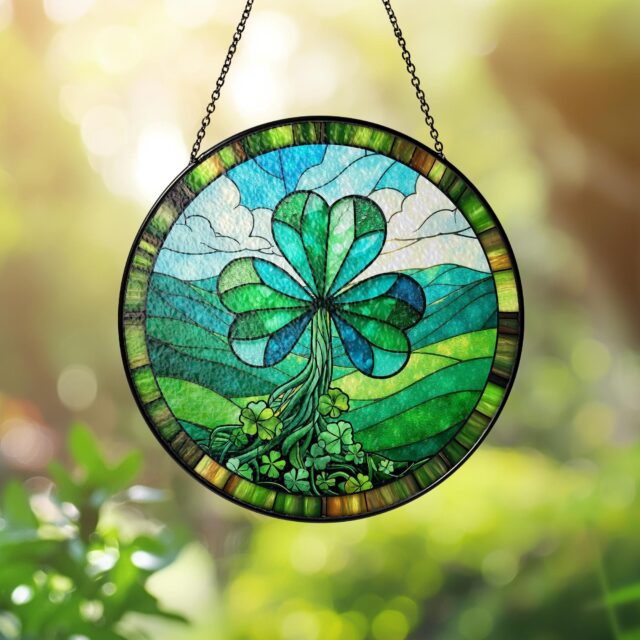 Shamrock Stained Glass Suncatcher – St. Patrick’s Day Decoration & Irish Gift