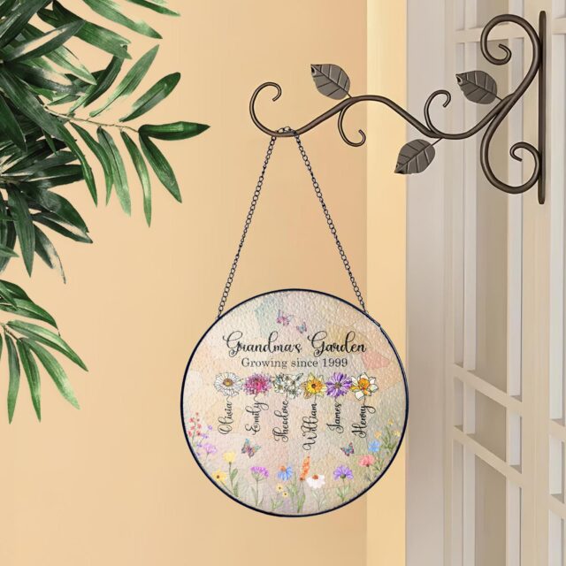 Personalized Birth Month Flowers Stained Glass Suncatcher – Custom Grandma’s Garden Gift