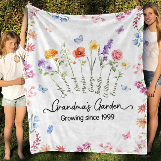 Personalized Grandma’s Garden Blanket – Custom Birth Month Flowers & Grandkids’ Names