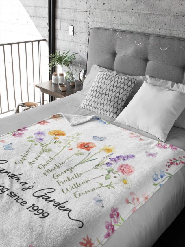 Personalized Grandma’s Garden Blanket – Custom Birth Month Flowers & Grandkids’ Names