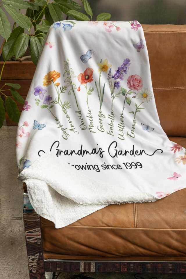 Personalized Grandma’s Garden Blanket – Custom Birth Month Flowers & Grandkids’ Names