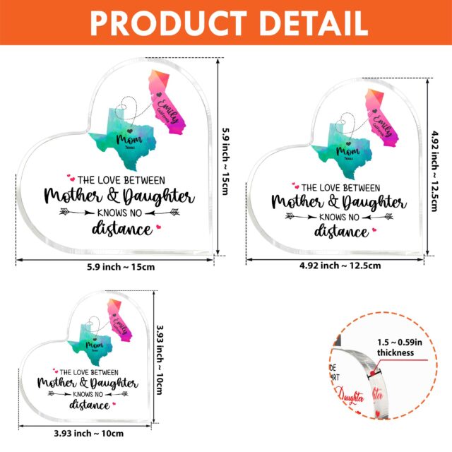 Long Distance Mother Daughter Plaque – Custom State & City Heart Gift