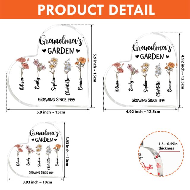 Personalized Grandma’s Garden Acrylic Plaque – Birth Month Flowers Gift