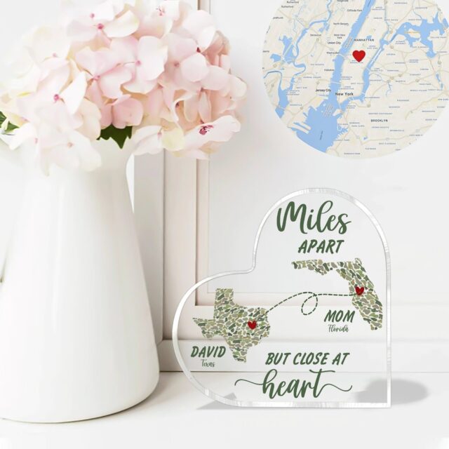 Miles Apart But Close at Heart Acrylic Plaque – Proud Military Mom Gift