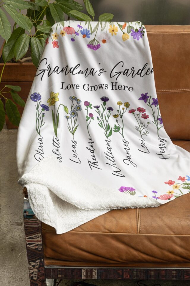Custom Grandma’s Garden Blanket – Birth Month Flowers for Mimi, Nana, Mother’s Day Gift