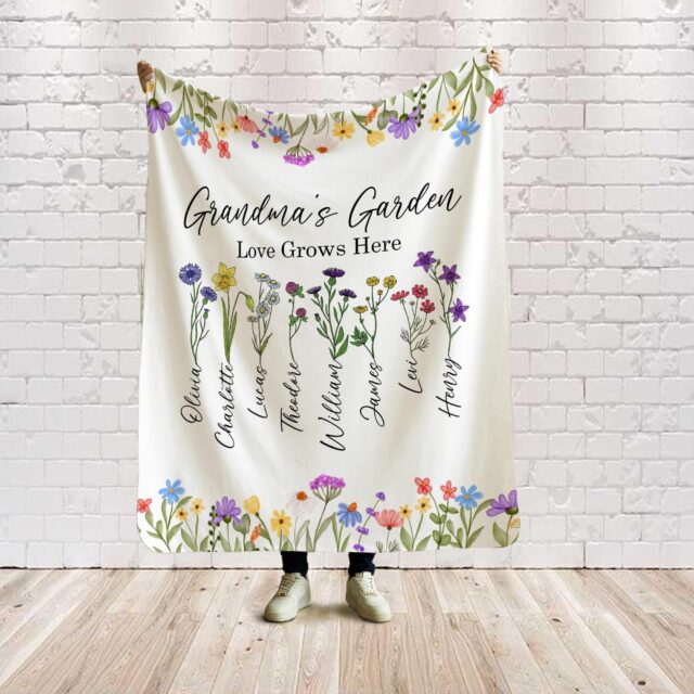 Custom Grandma’s Garden Blanket – Birth Month Flowers for Mimi, Nana, Mother’s Day Gift