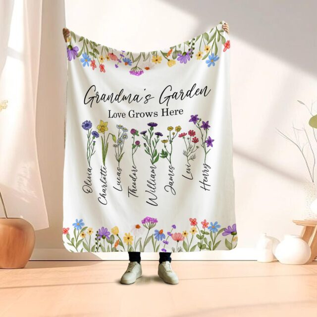 Custom Grandma’s Garden Blanket – Birth Month Flowers for Mimi, Nana, Mother’s Day Gift