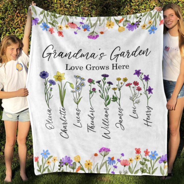 Custom Grandma’s Garden Blanket – Birth Month Flowers for Mimi, Nana, Mother’s Day Gift