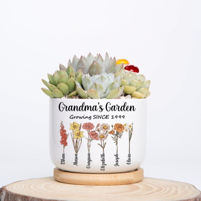 Personalized Grandma’s Garden Plant Pot – Custom Birth Month Flowers for Mother’s Day
